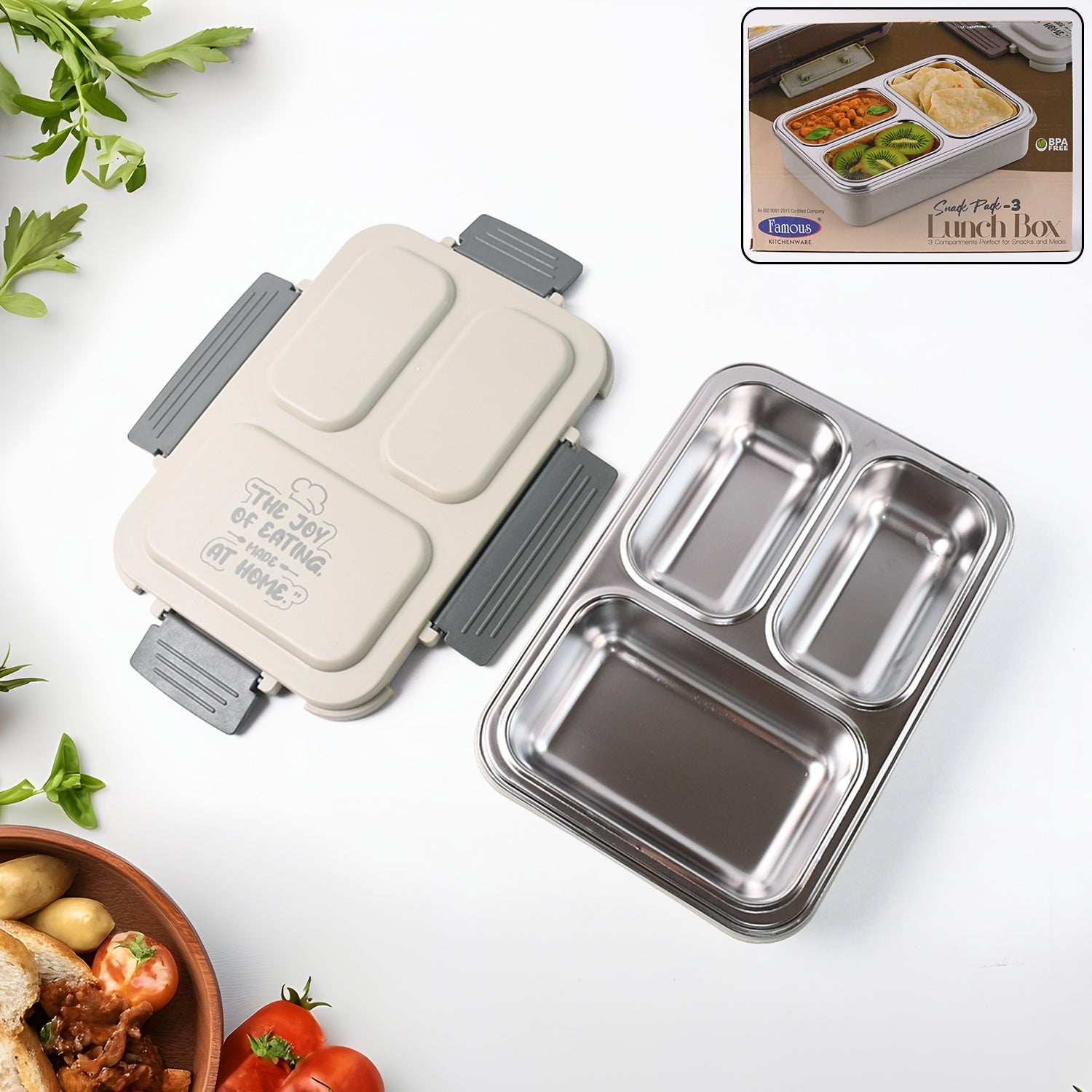 3-Compartment Stainless Steel Lunch Box (1 Pc) 3-Compartment Stainless Steel Lunch Box (1 Pc)